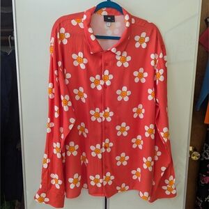 Lazy Oaf Happy Flowers Bowling  L/S Button Shirt XXL